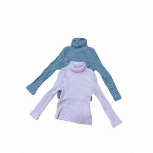 Cozy Turtleneck Sweater - Grey and Light Pink